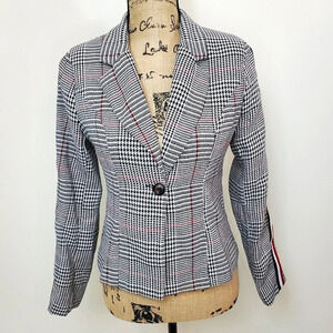 SHEIN Women's Houndstooth Racing Stripes Modern Fitted Cotton Blazer Size Small
